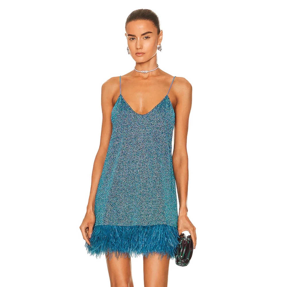 Oséree Swimwear Women's Blue Lumiere Plumage Short Dress with feather trim